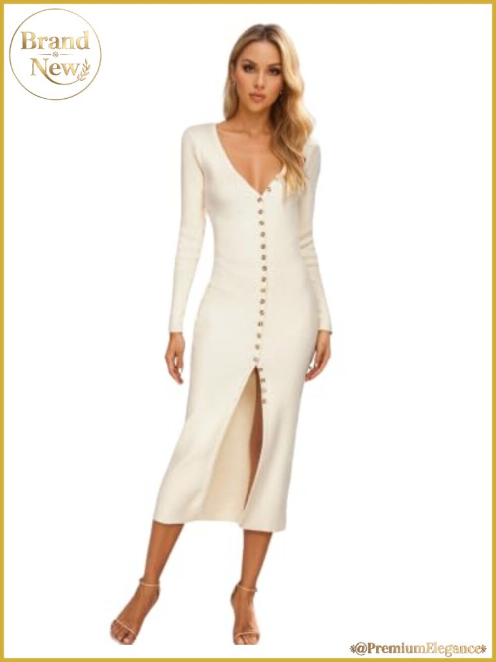 V Neck Button Down Ribbed Knit Sweater Maxi Dress Bodycon Long Cardigan